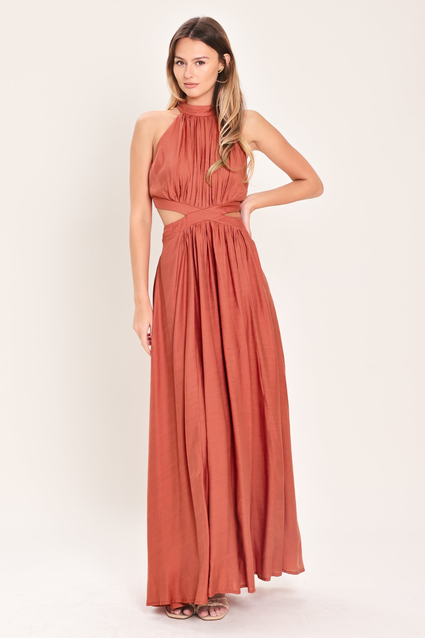 Lady Black Tie - Halter Maxi Dress With Side Cut-outs Lady Black Tie - Halter Maxi Dress With Side Cut-outs