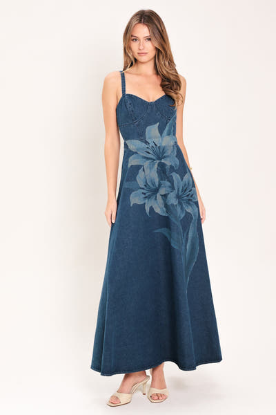 LILY BLOOM - PRINTED DENIM MAXI DRESS