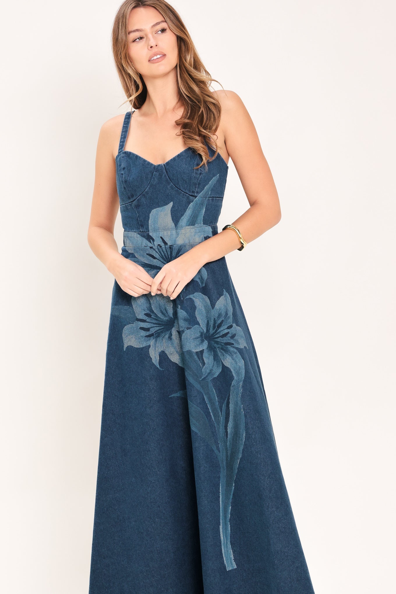 LILY BLOOM DENIM MIDI DRESS