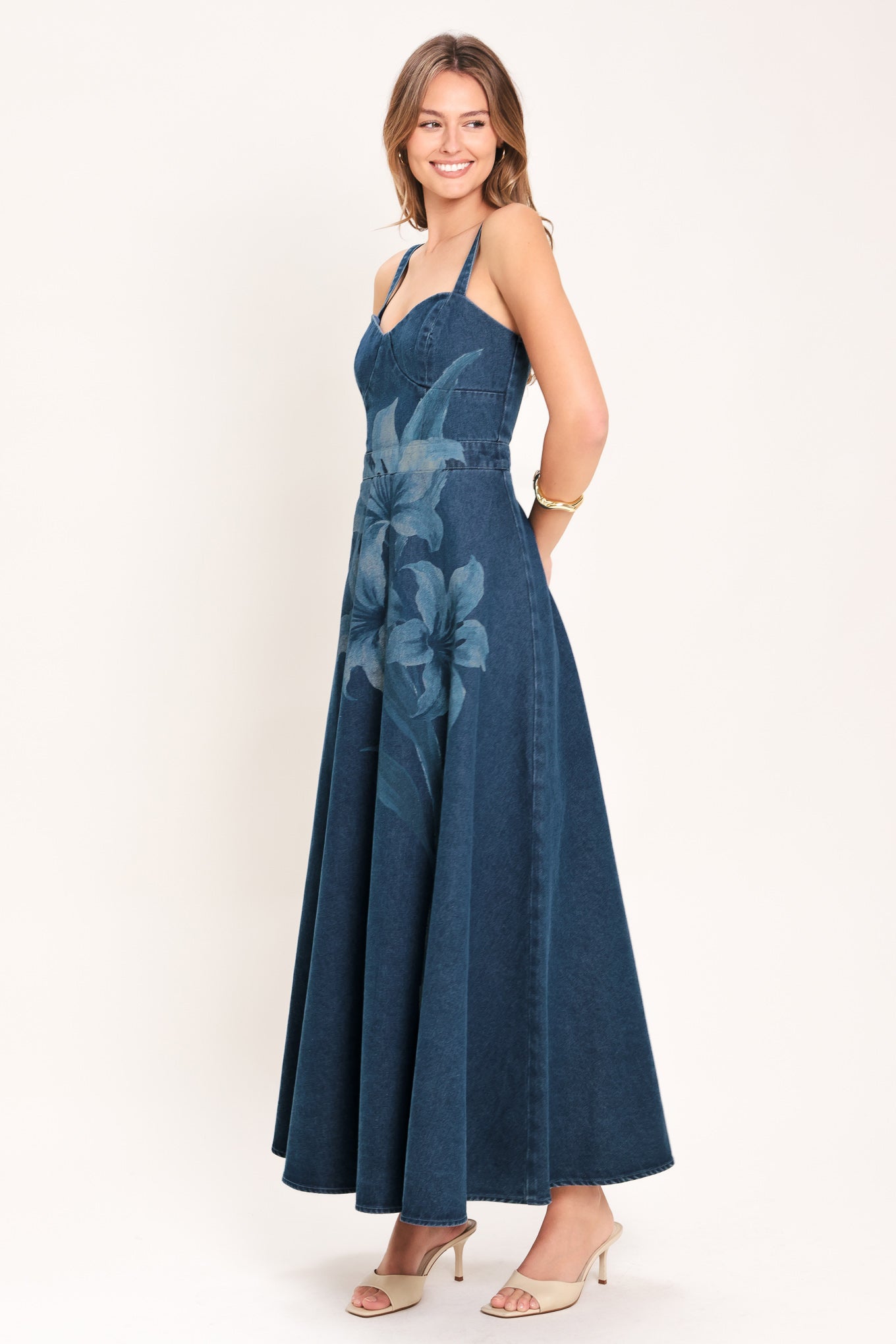 LILY BLOOM DENIM MIDI DRESS