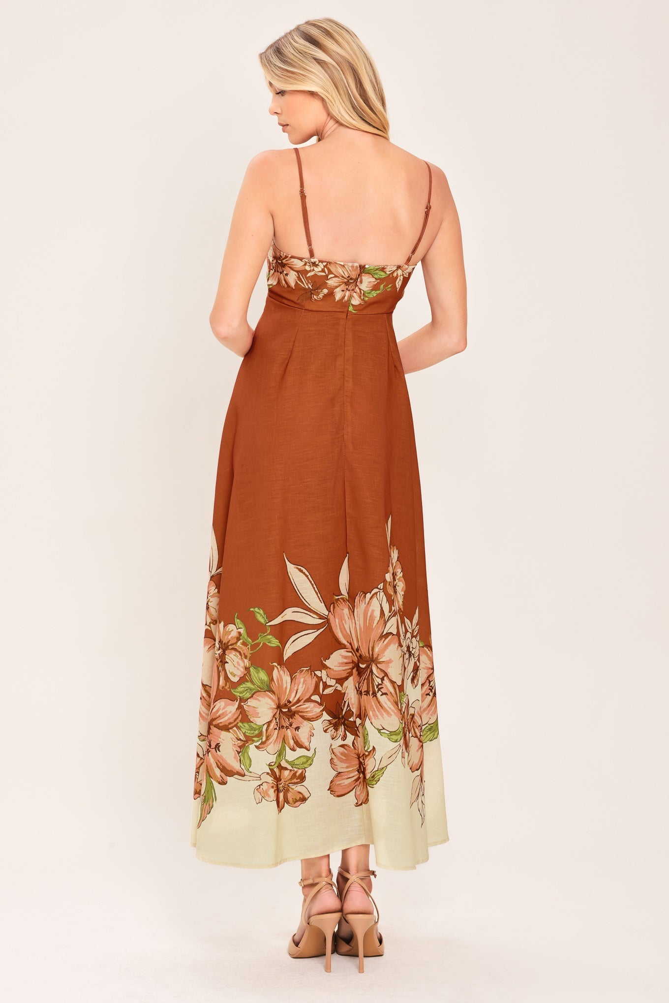 AUTUMN HARVEST PETALS - TERRACOTTA FLORAL MIDI DRESS