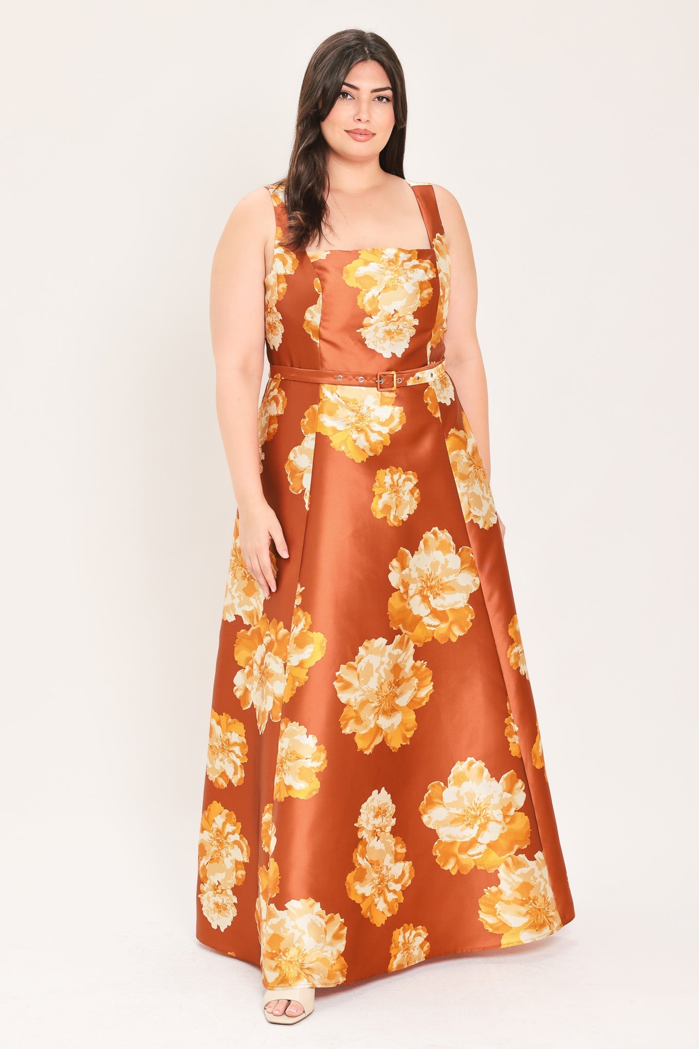 FIRESIDE FLORAL REVERIE RUST MAXI DRESS