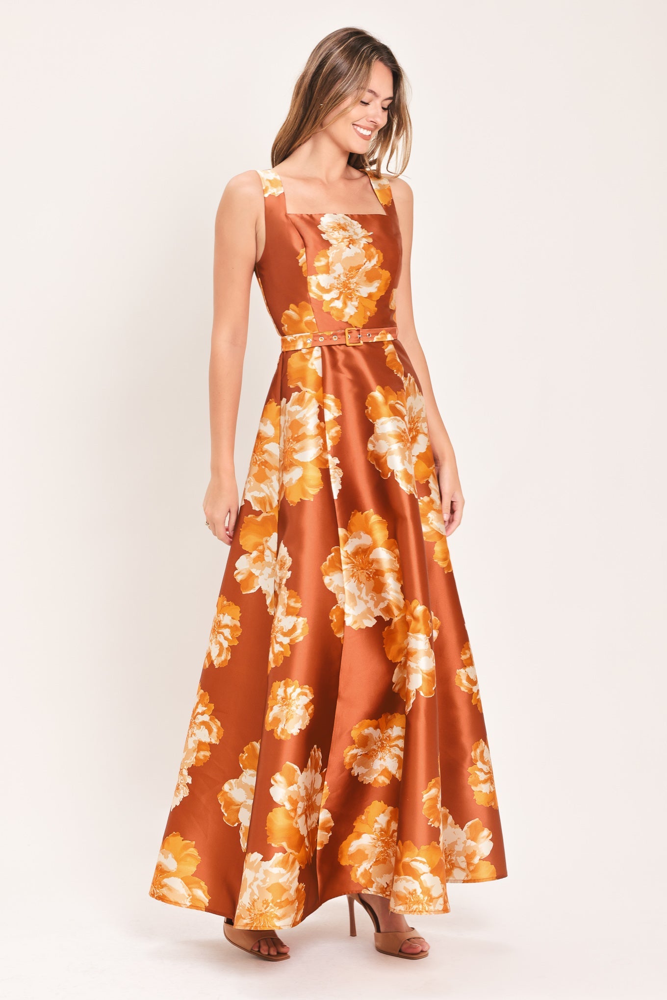 FIRESIDE FLORAL REVERIE RUST MAXI DRESS