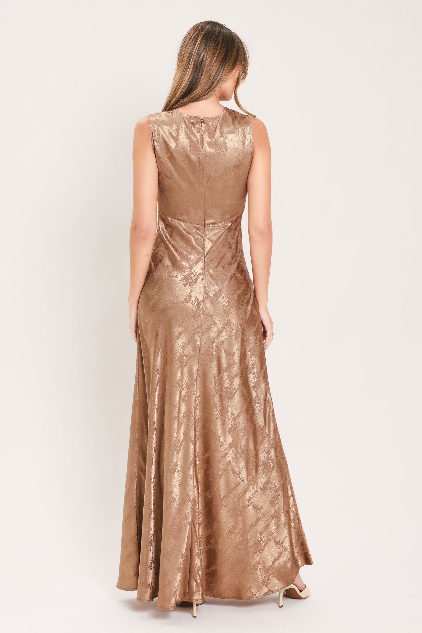 CHAMPAGNE KISS - DRAPED COWL METALLIC MAXI DRESS