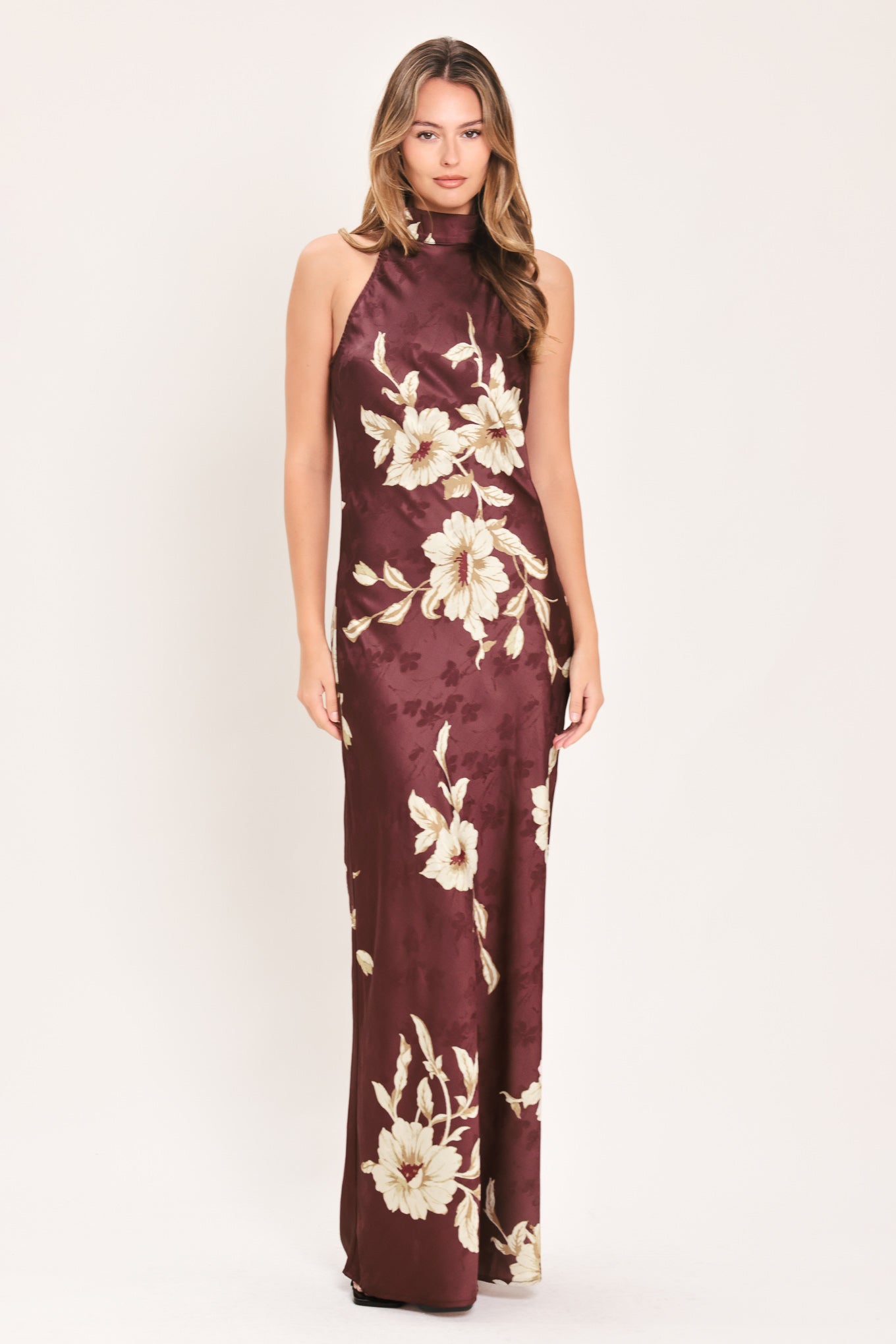 BORDEAUX IVORY BLOOM BURGUNDY MAXI DRESS