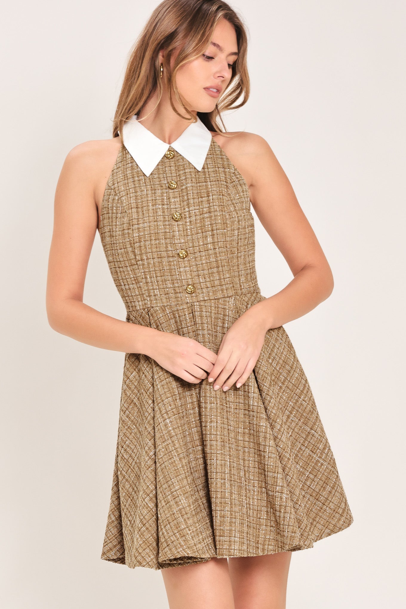 Lady Black Tie - Cambridge Tweed - Mini Dress With Collar
