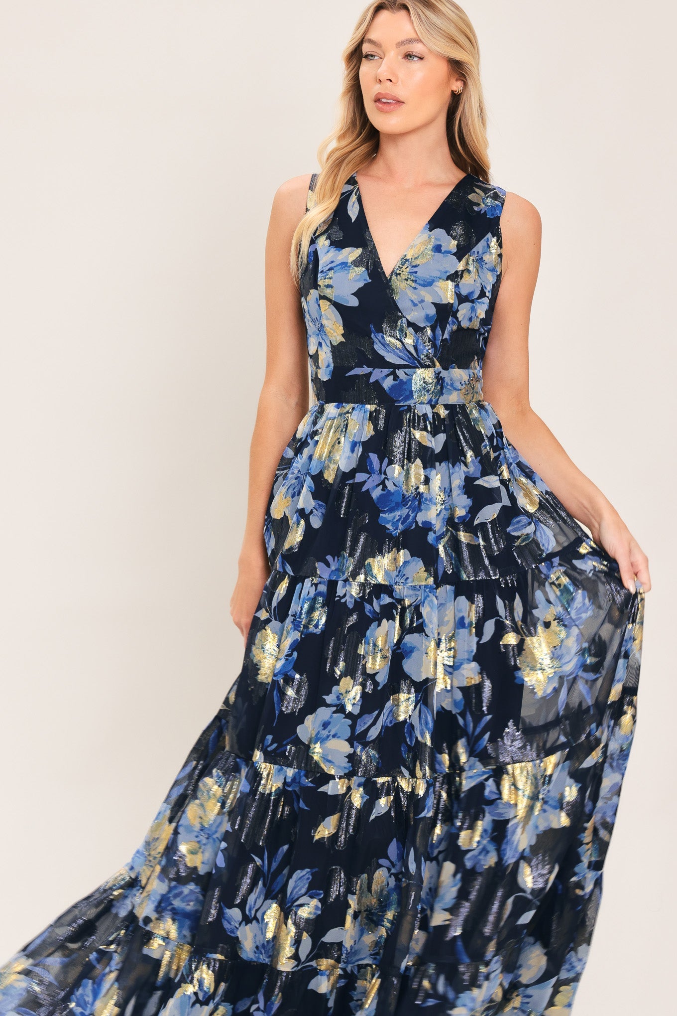 Lady Black Tie - Blue Moon Beauty - Floral Foil Maxi Dress