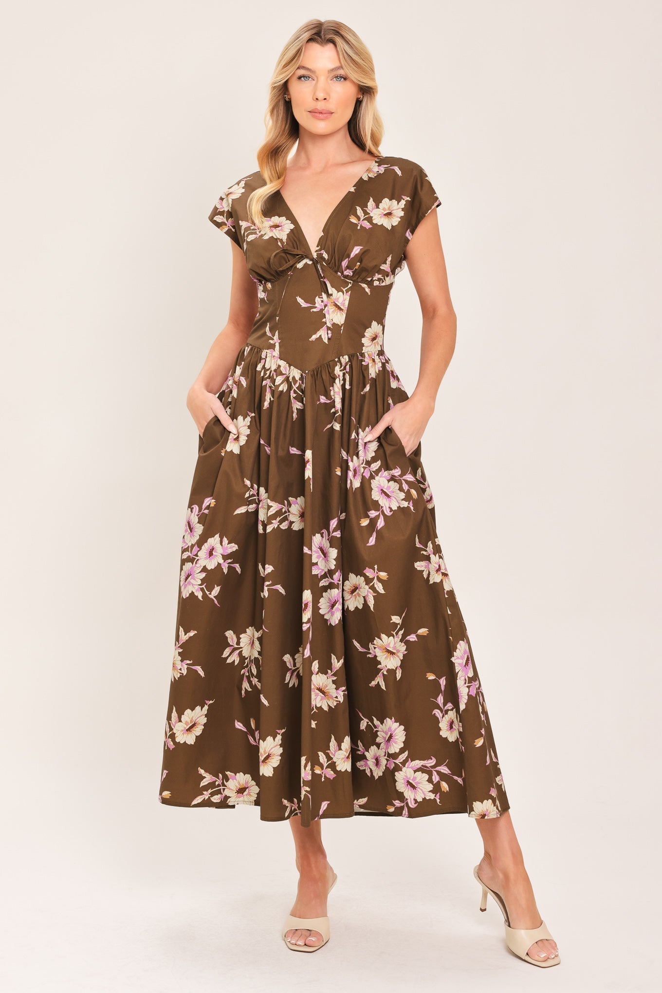 HARVEST MOON - BROWN FLORAL MIDI DRESS