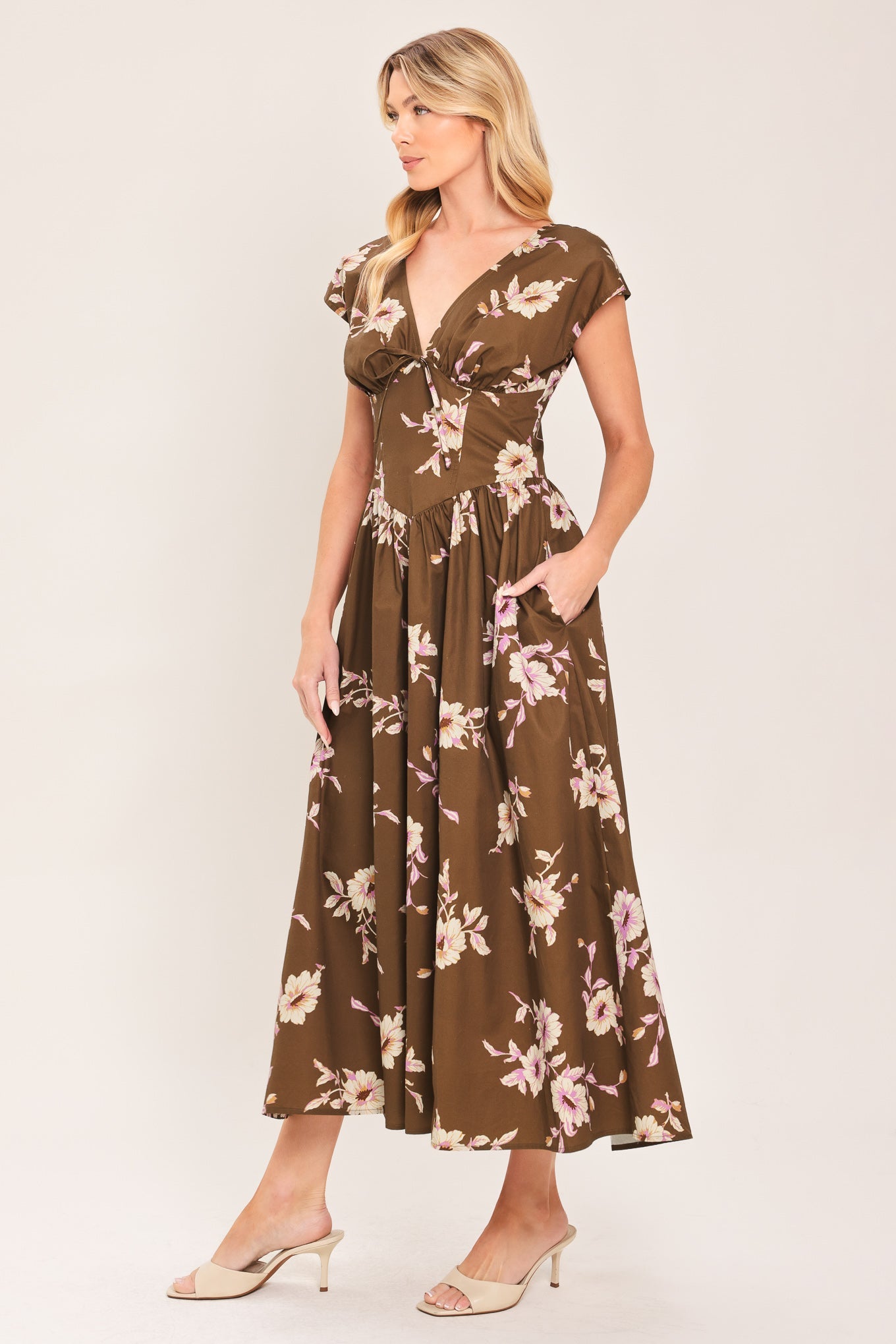 HARVEST MOON - BROWN FLORAL MIDI DRESS
