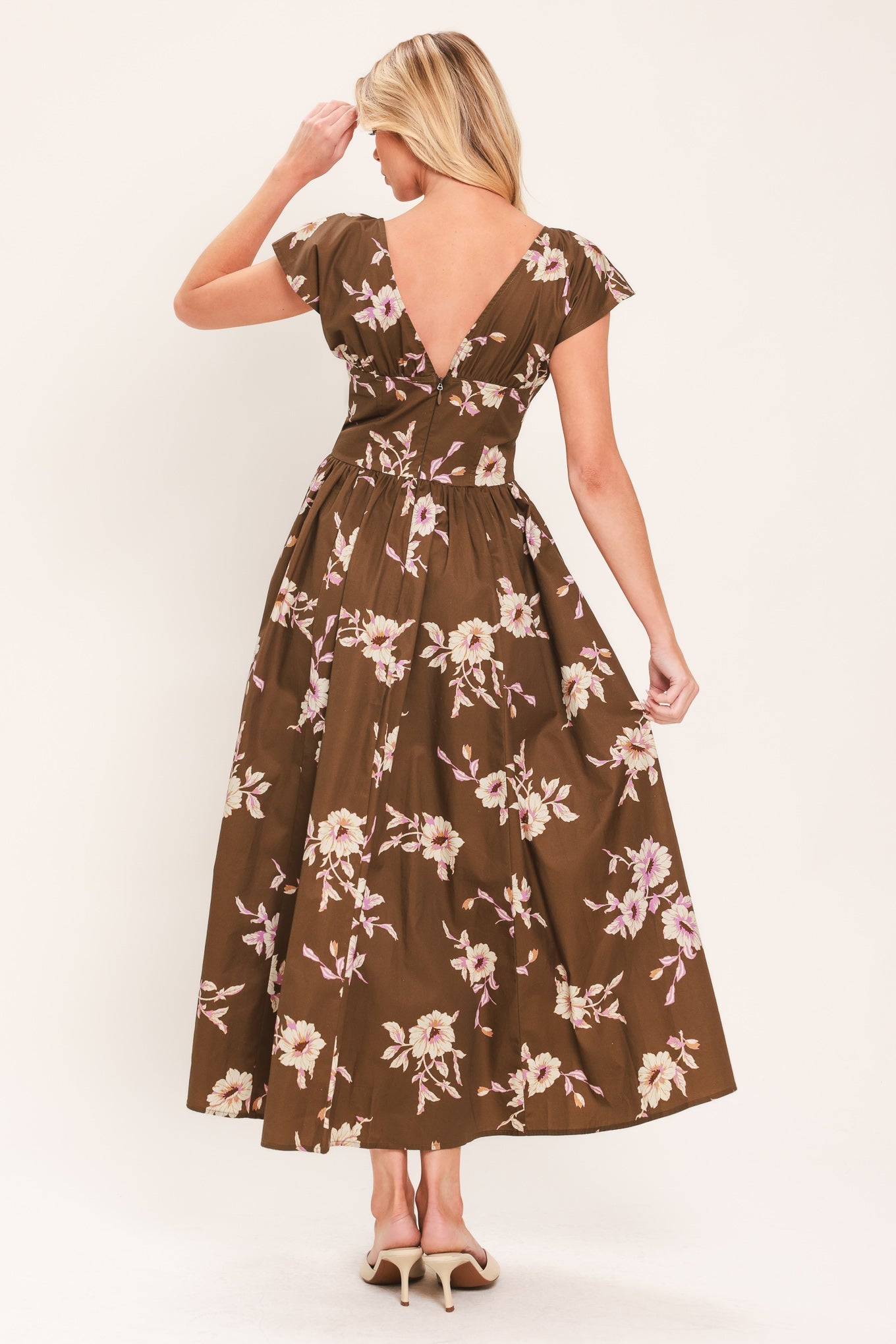 HARVEST MOON - BROWN FLORAL MIDI DRESS