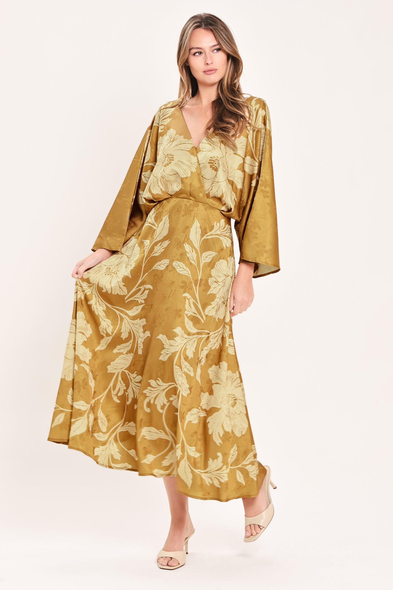 BUTTERSCOTCH BLOSSOM - KIMONO SLEEVE MIDI DRESS