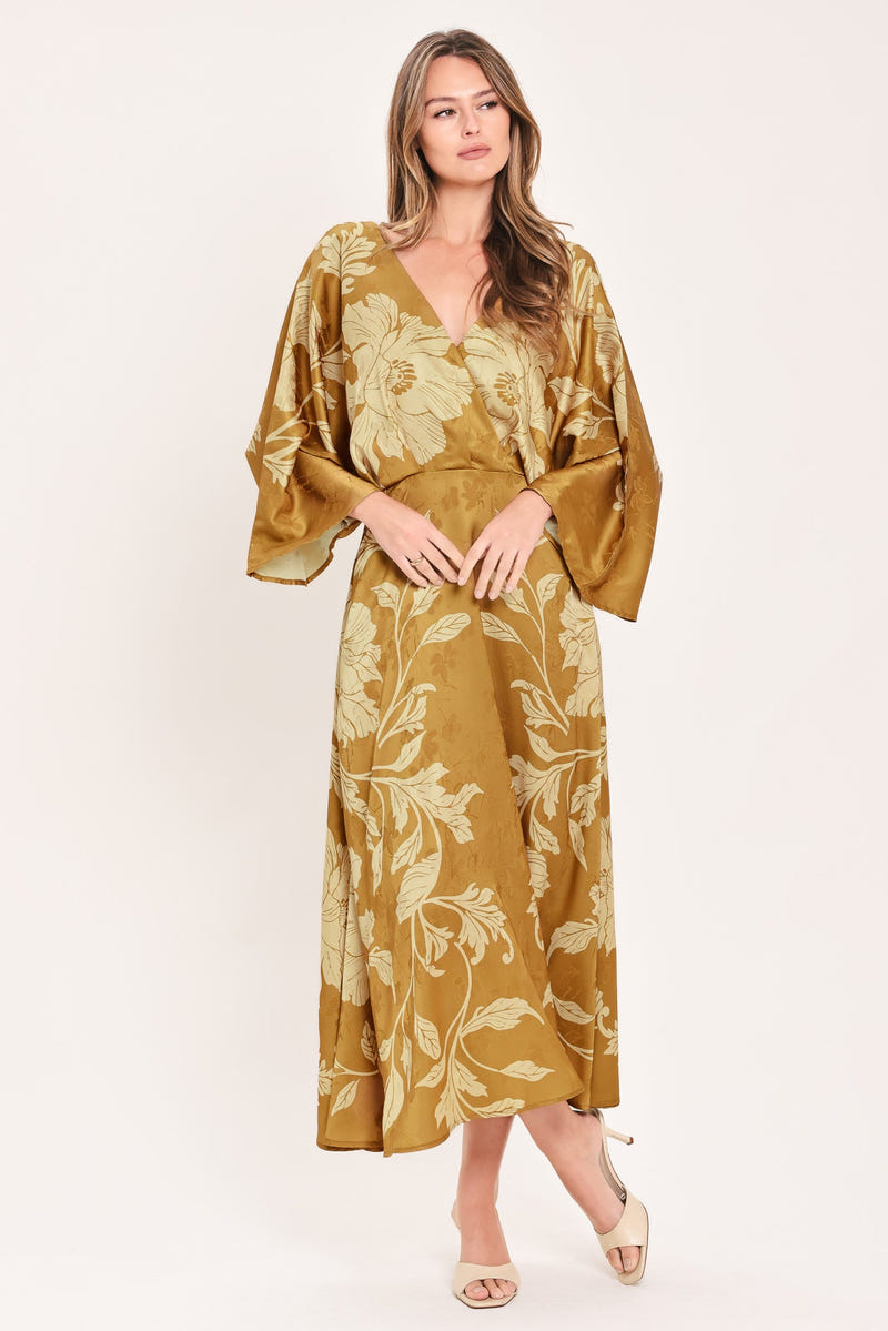BUTTERSCOTCH BLOSSOM - KIMONO SLEEVE MIDI DRESS