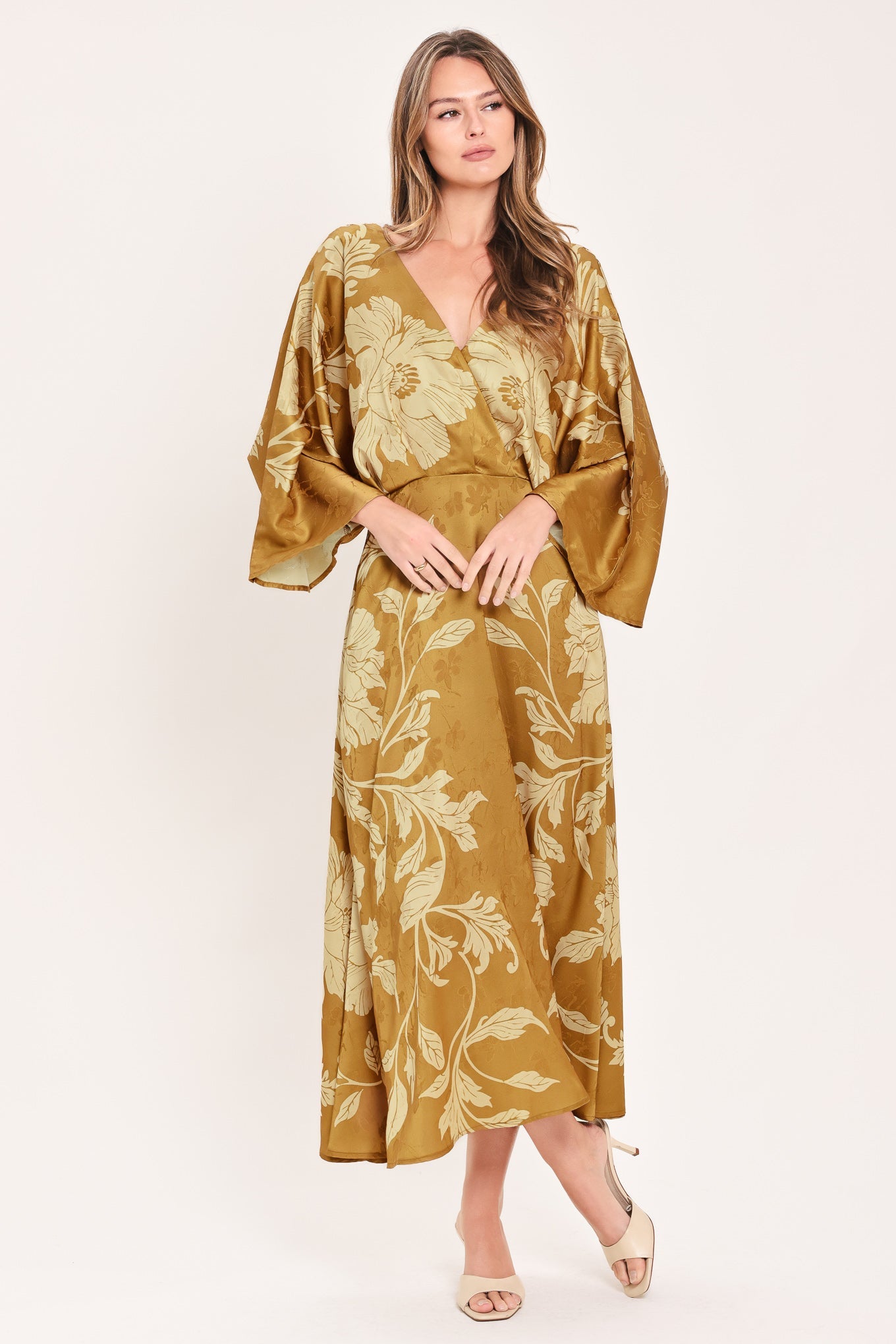 BUTTERSCOTCH BLOSSOM - KIMONO SLEEVE MIDI DRESS