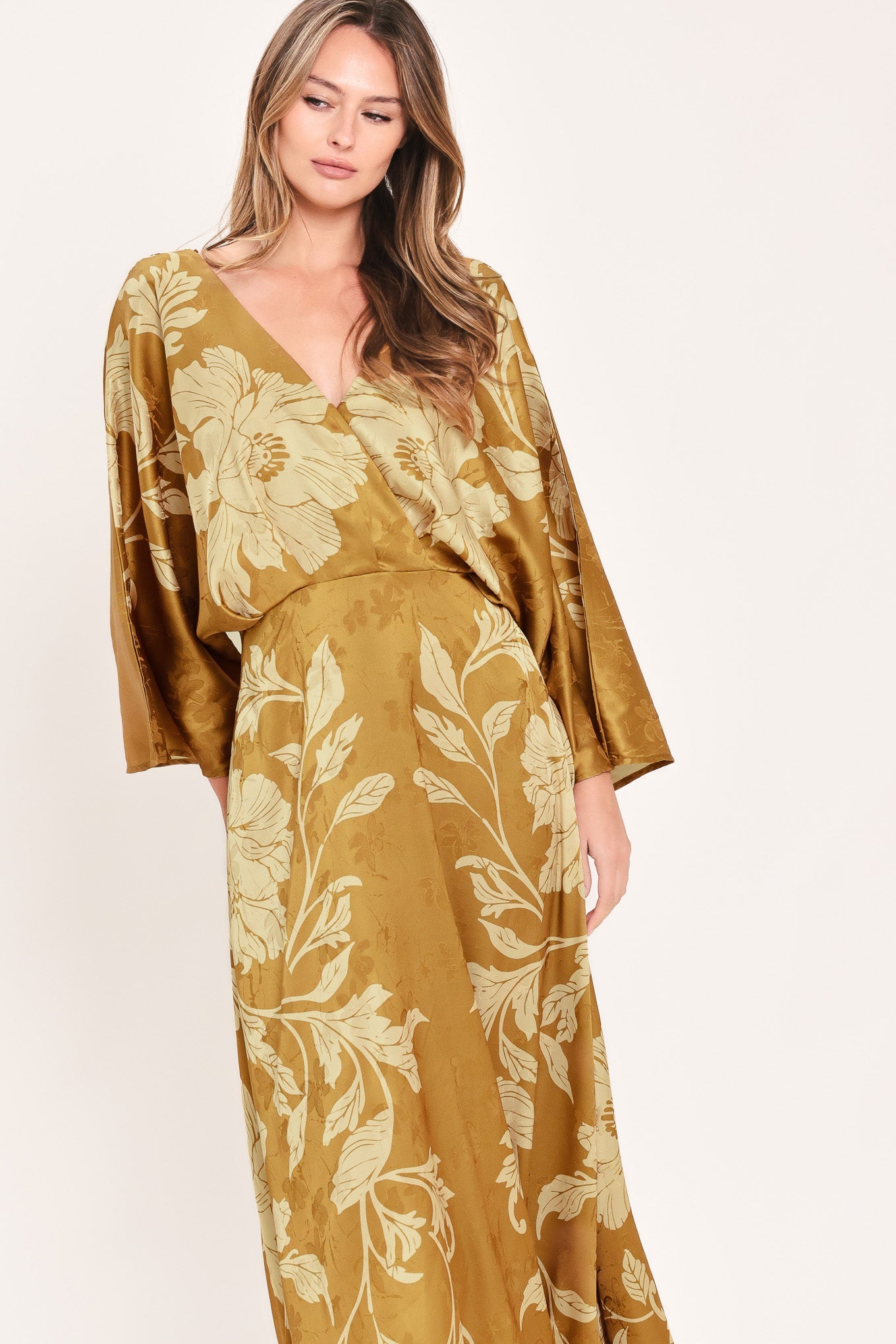 BUTTERSCOTCH BLOSSOM - KIMONO SLEEVE MIDI DRESS