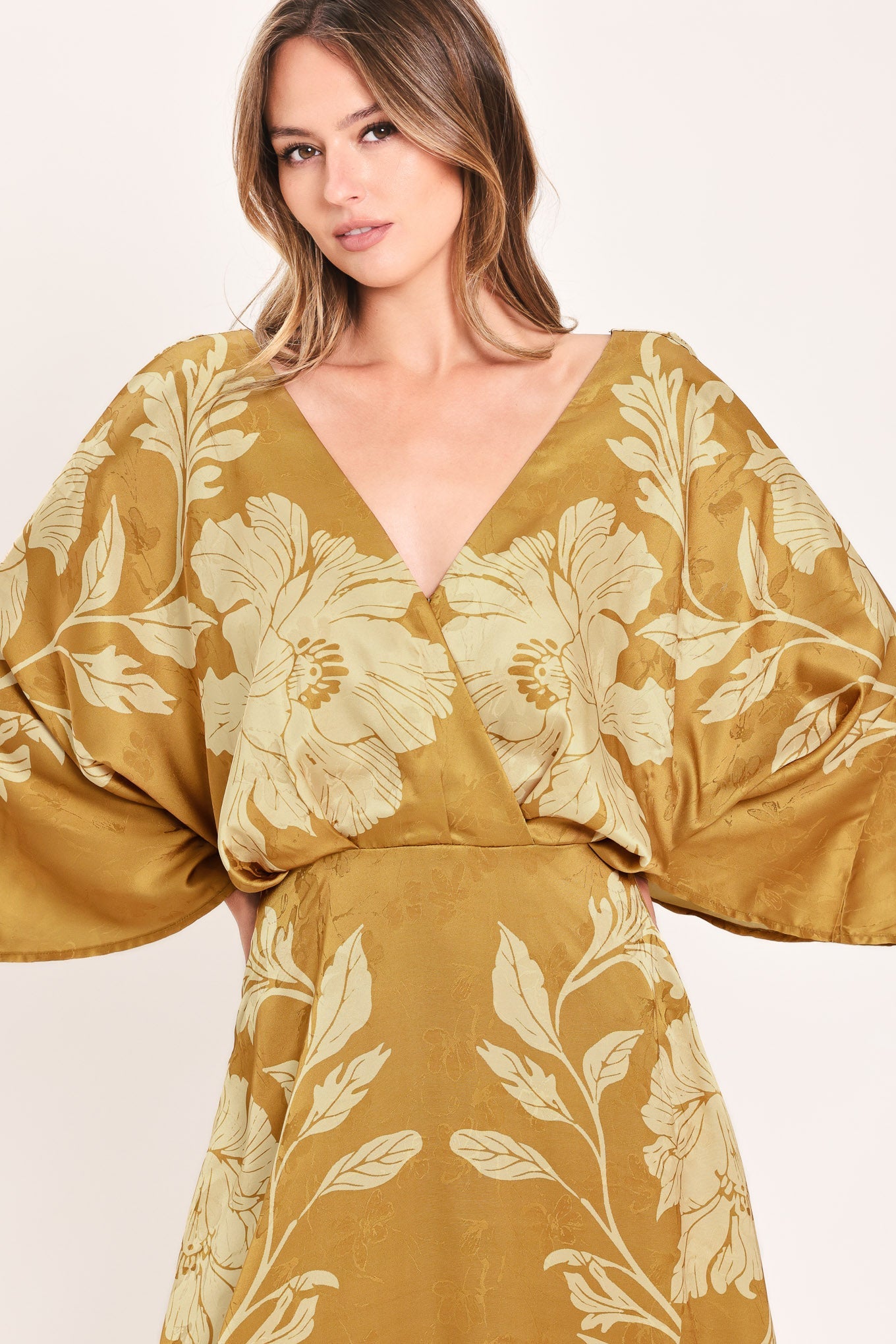 BUTTERSCOTCH BLOSSOM - KIMONO SLEEVE MIDI DRESS