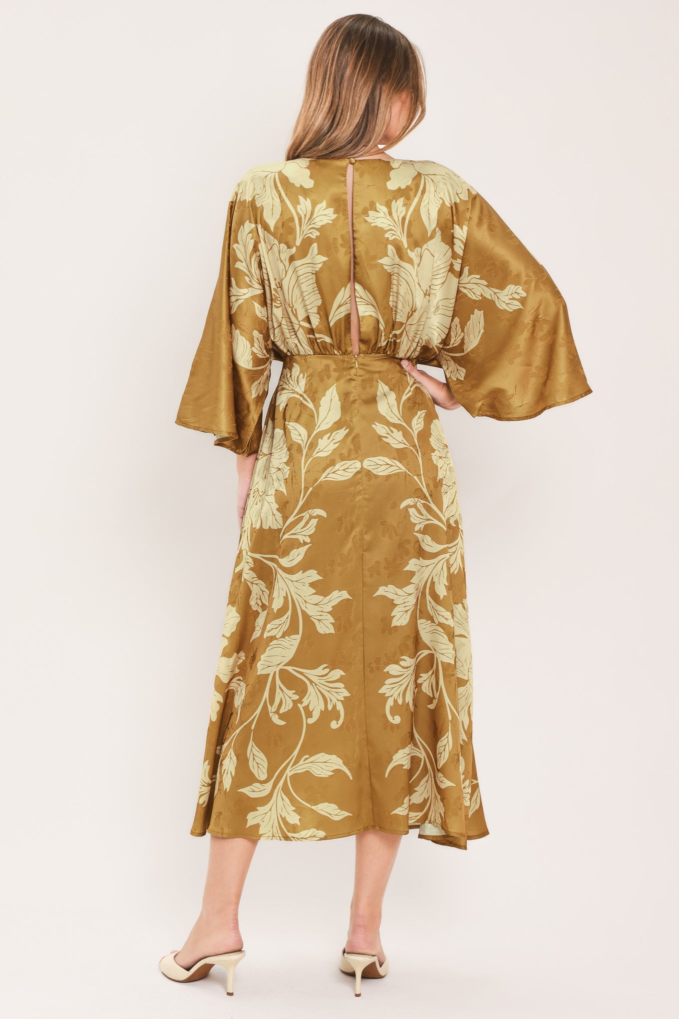 BUTTERSCOTCH BLOSSOM - KIMONO SLEEVE MIDI DRESS