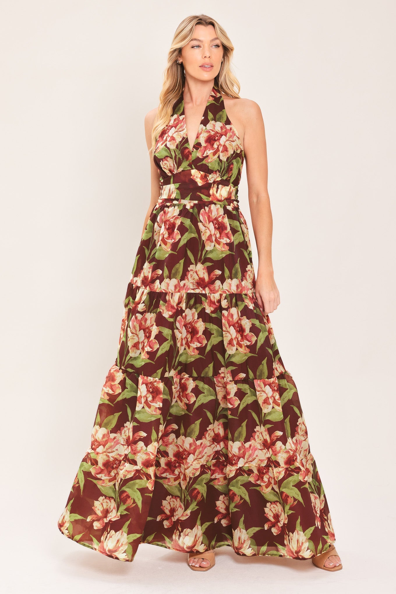 MERLOT MAGNOLIA - FLORAL MAXI DRESS