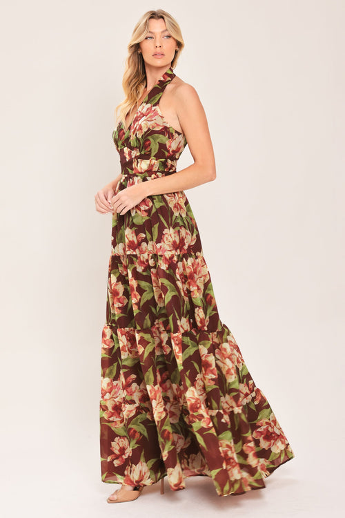 MERLOT MAGNOLIA - FLORAL MAXI DRESS