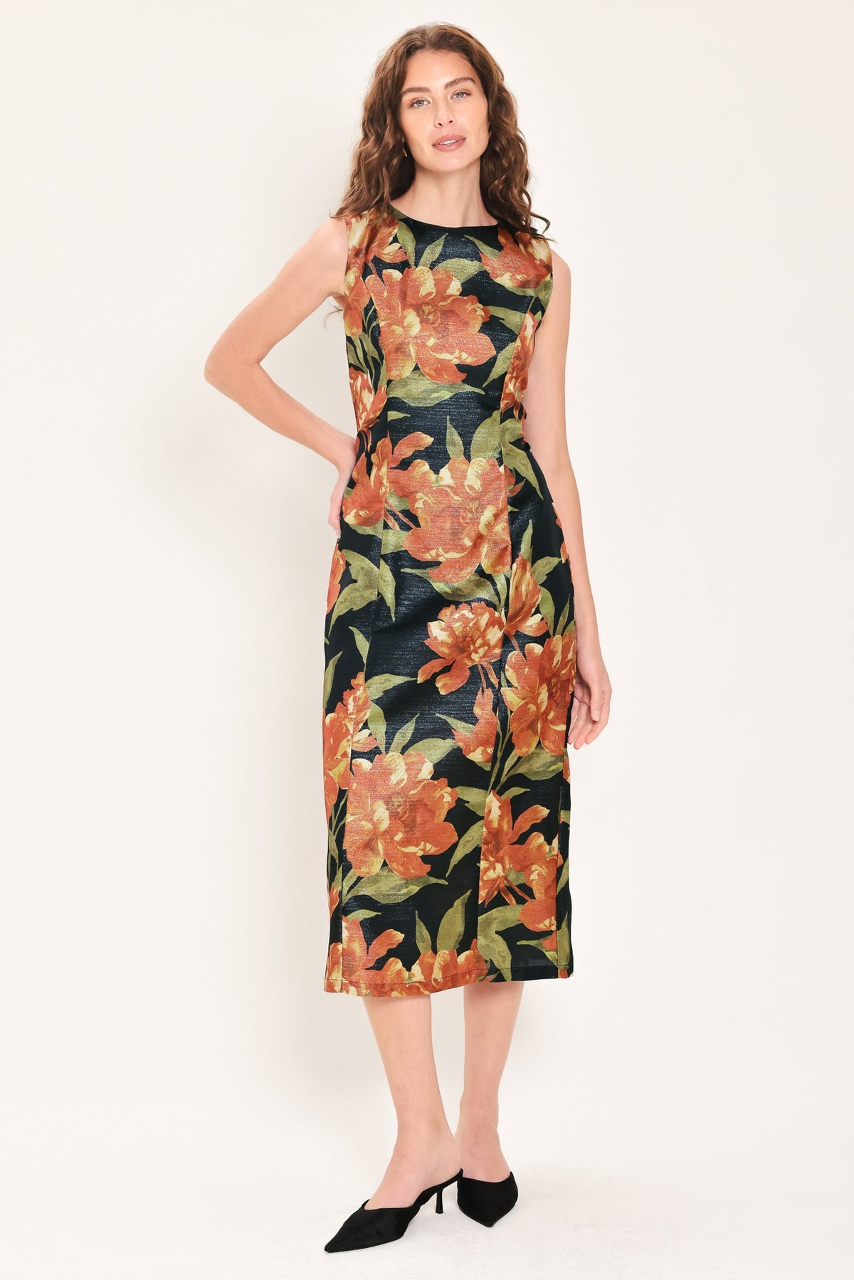 FALL FLORAL MUSE - METALLIC TEXTURED MIDI DRESS | Lady Black Tie