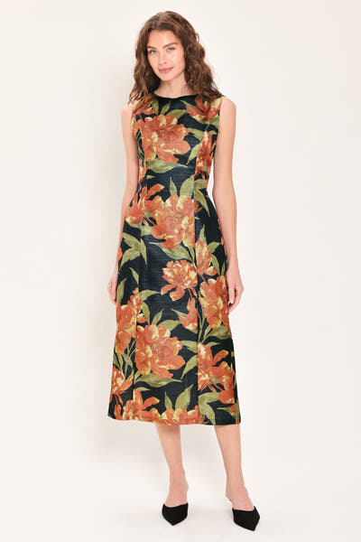 FALL FLORAL MUSE - METALLIC TEXTURED MIDI DRESS