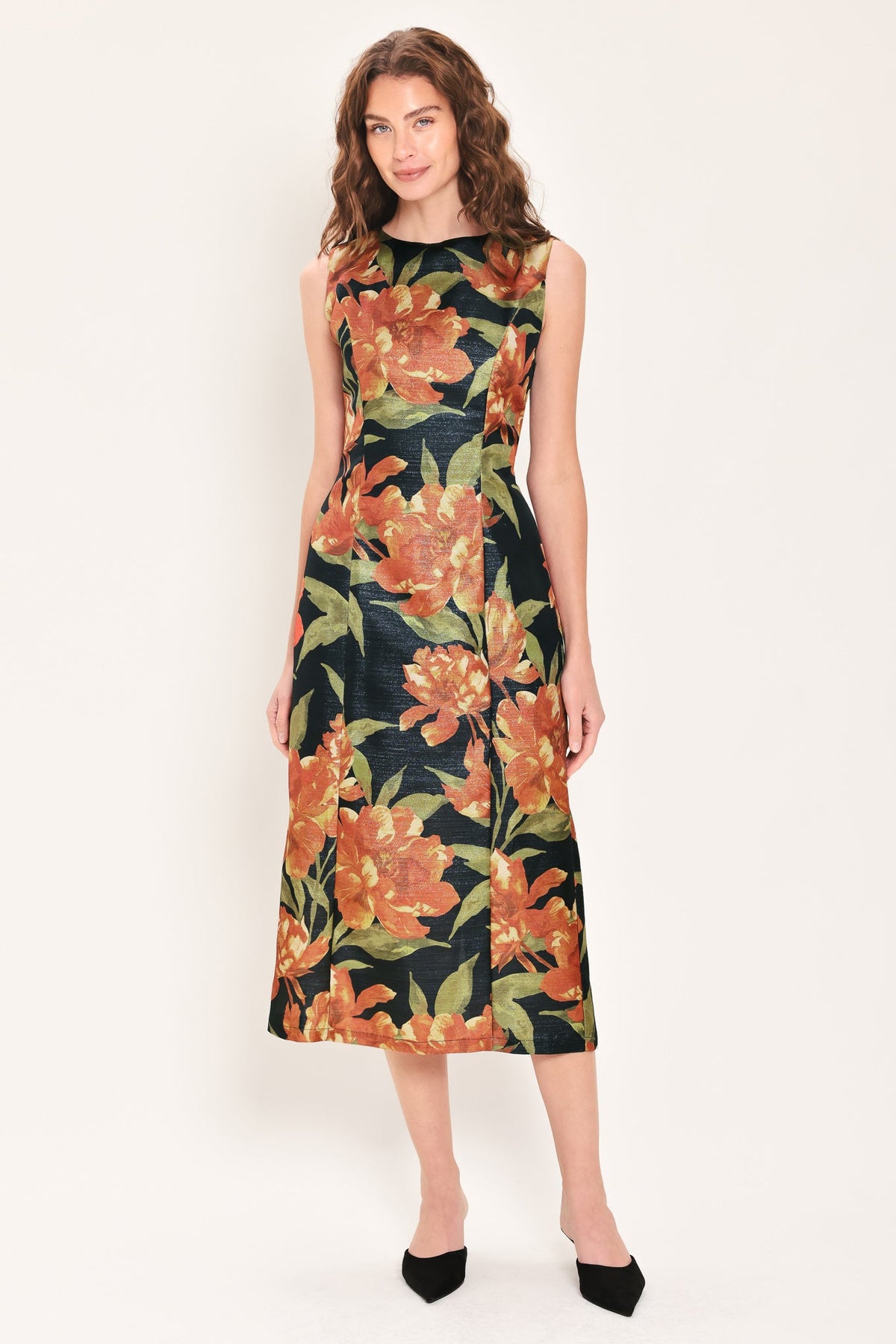 FALL FLORAL MUSE - METALLIC TEXTURED MIDI DRESS | Lady Black Tie