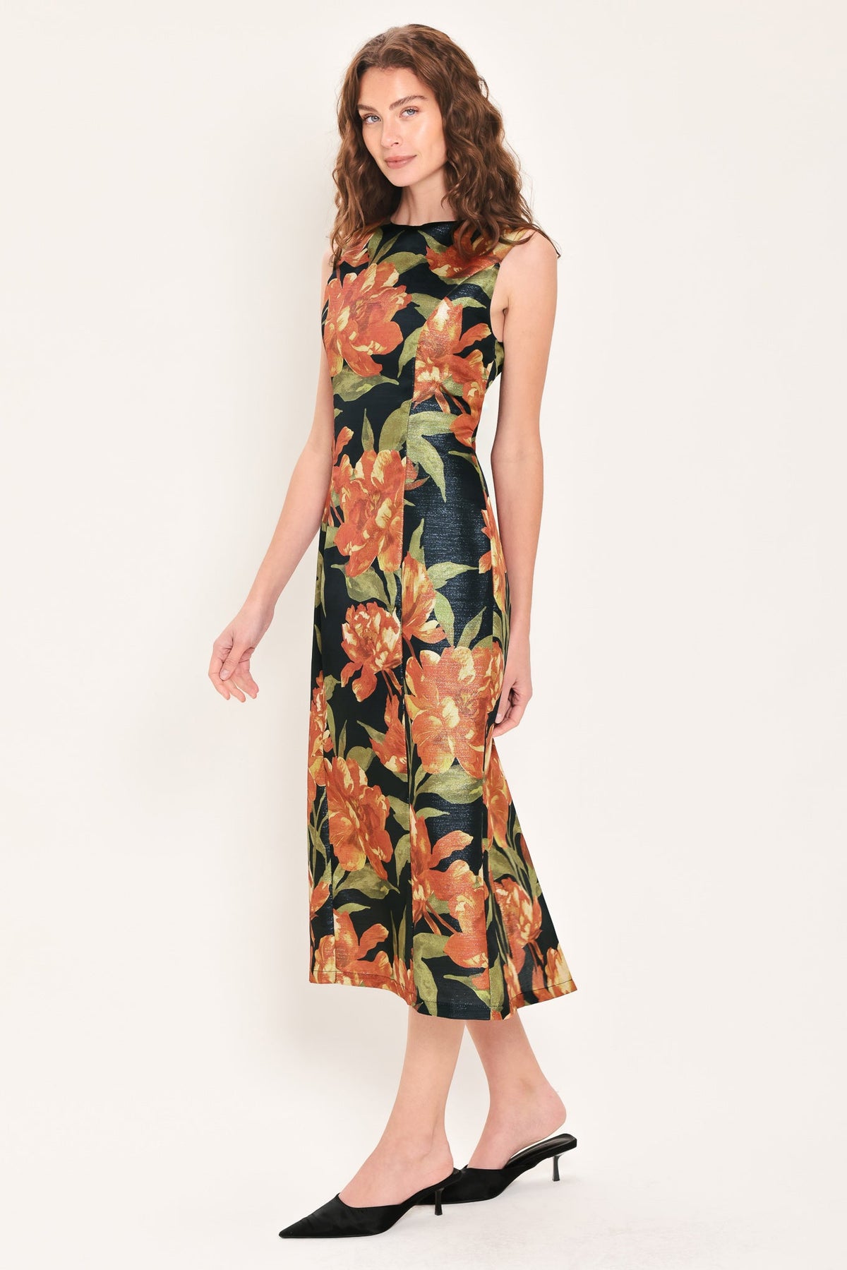 FALL FLORAL MUSE - METALLIC TEXTURED MIDI DRESS | Lady Black Tie