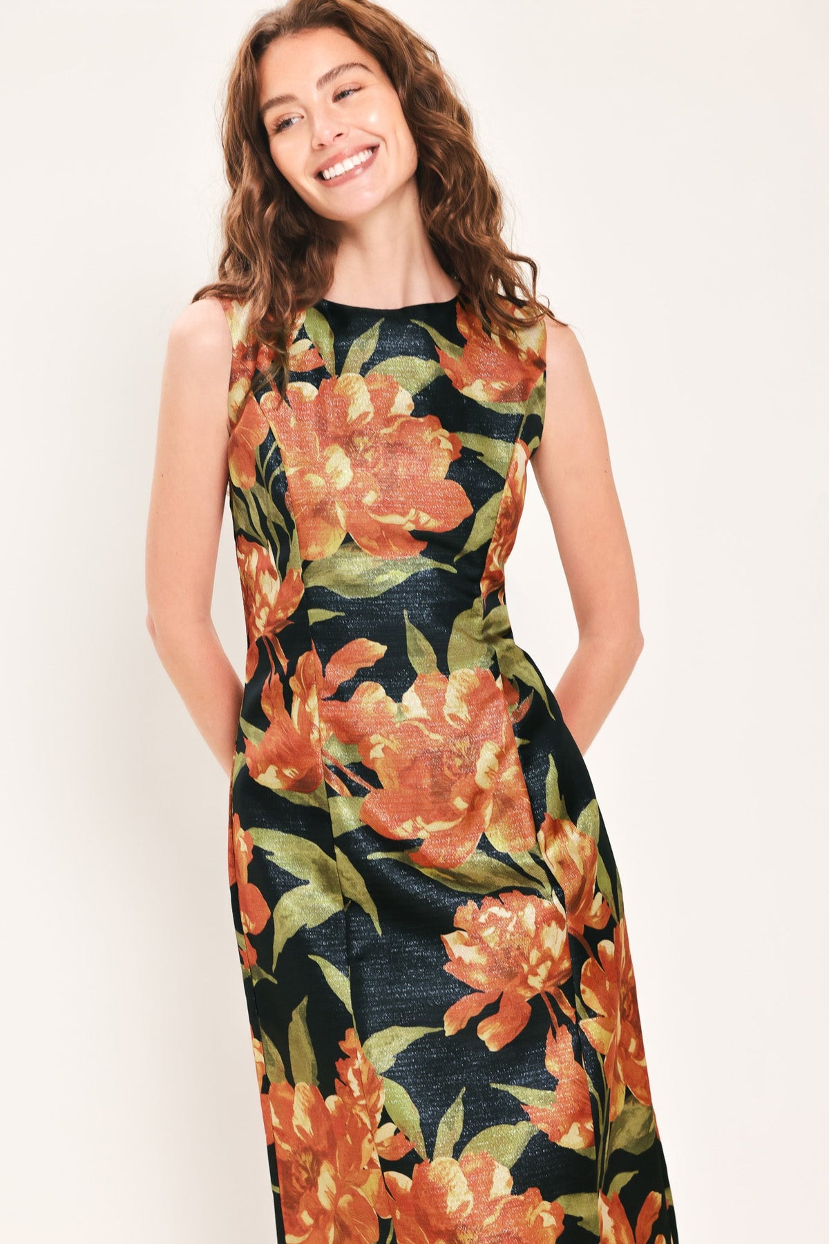 FALL FLORAL MUSE - METALLIC TEXTURED MIDI DRESS | Lady Black Tie