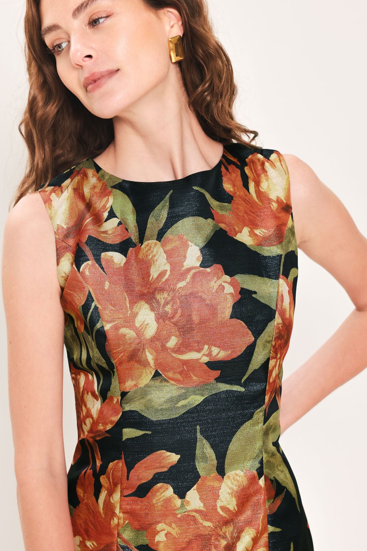 FALL FLORAL MUSE - METALLIC TEXTURED MIDI DRESS | Lady Black Tie