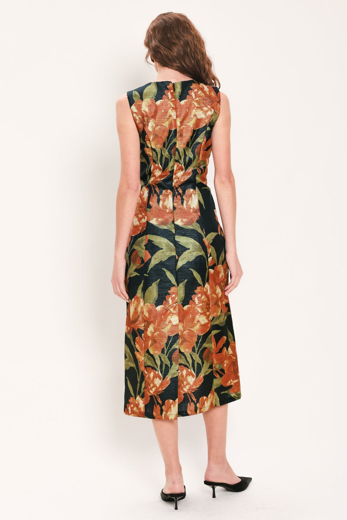 FALL FLORAL MUSE - METALLIC TEXTURED MIDI DRESS | Lady Black Tie
