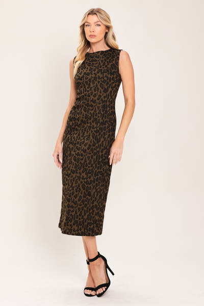 LEOPARD ICON - BROWN TWILL MIDI DRESS - FINAL SALE