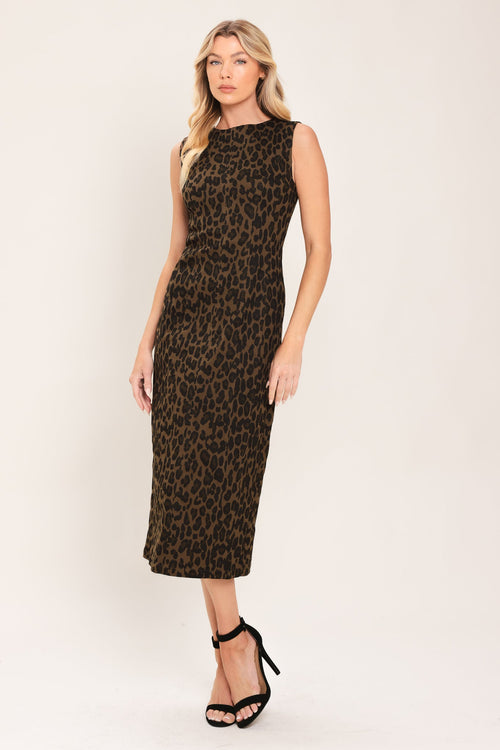 LEOPARD ICON - BROWN TWILL MIDI DRESS