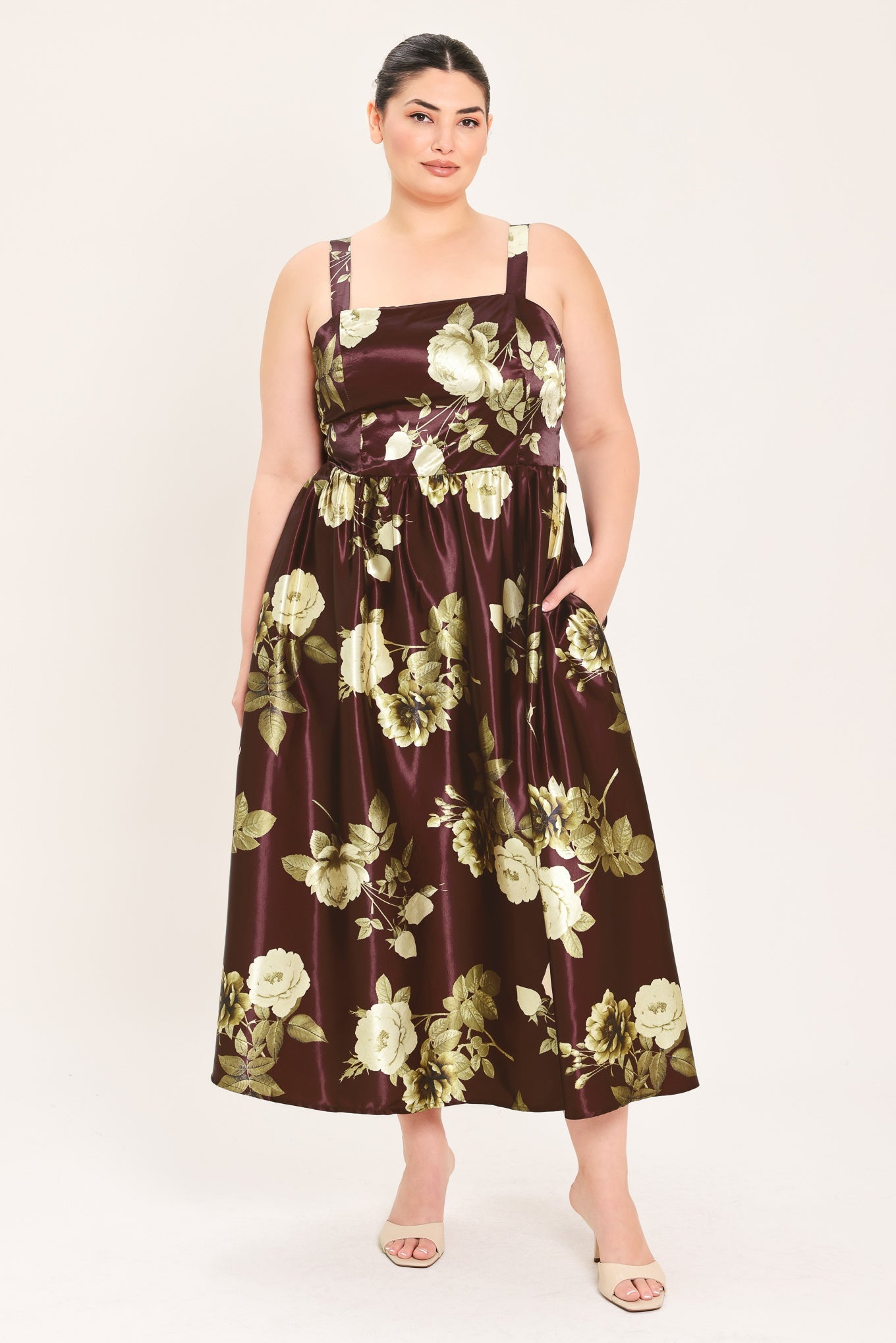 WINE GARDEN LULLABY FLORAL MIDI DRESS