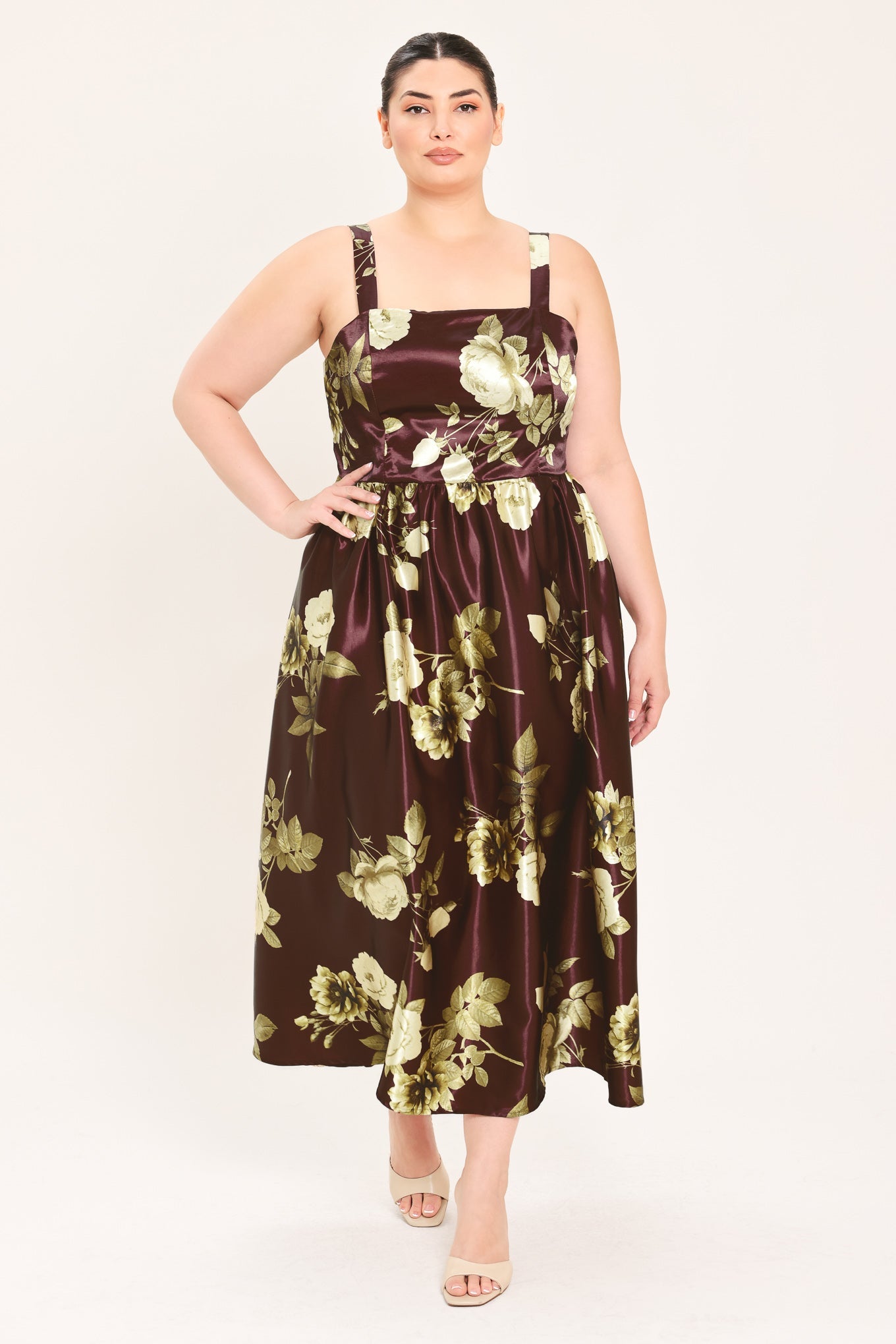 WINE GARDEN LULLABY FLORAL MIDI DRESS