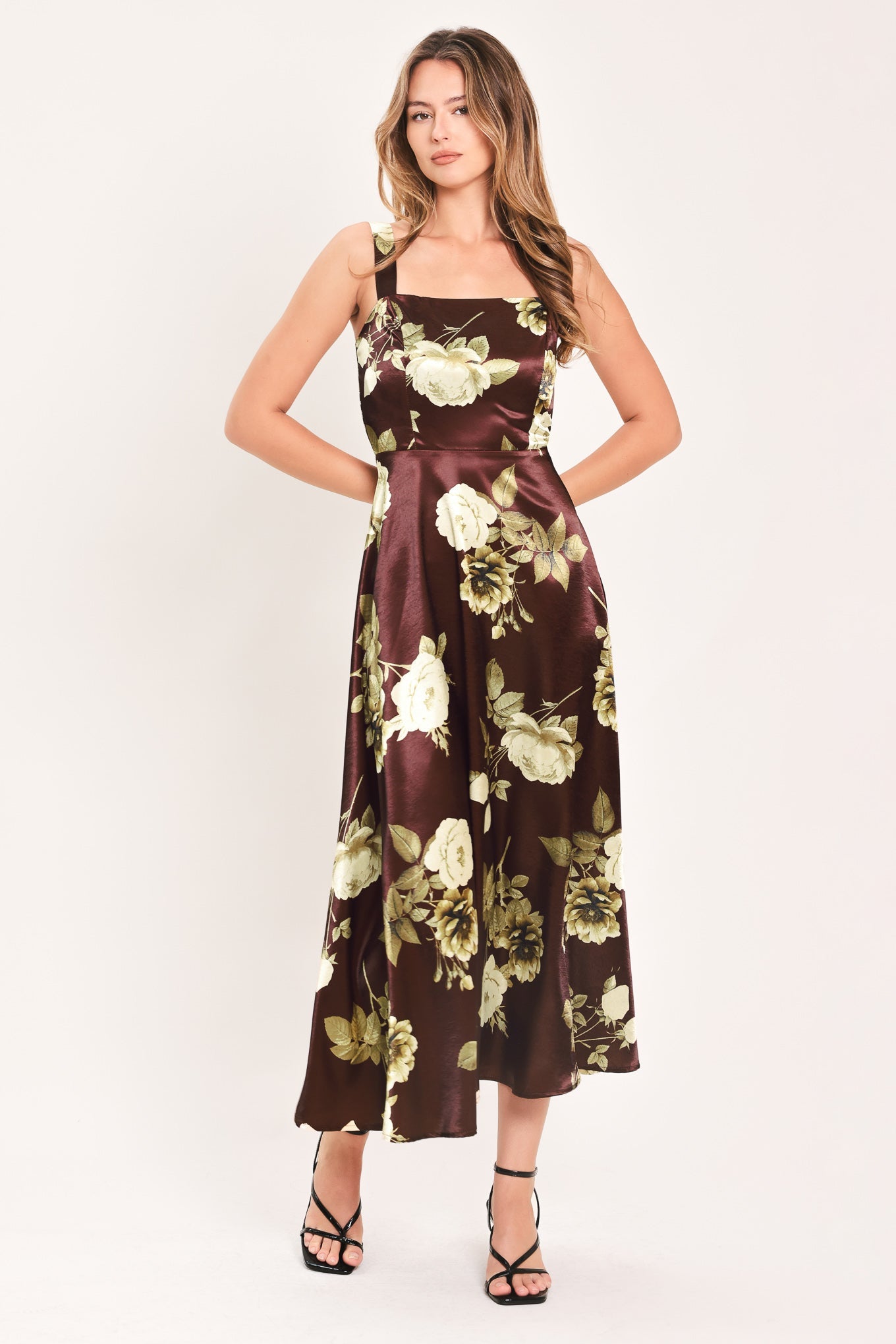 WINE GARDEN LULLABY FLORAL MIDI DRESS