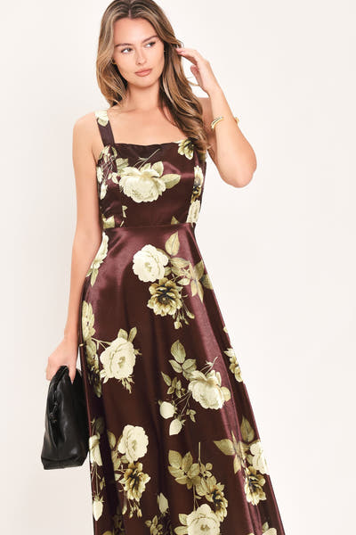 WINE GARDEN LULLABY FLORAL MIDI DRESS