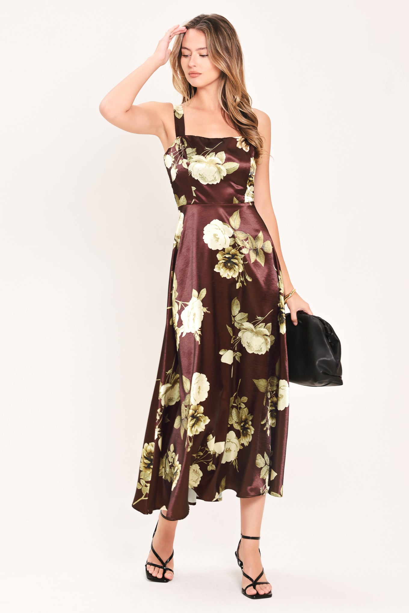 WINE GARDEN LULLABY FLORAL MIDI DRESS