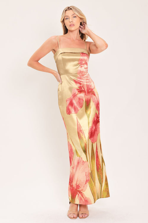Champagne Pink Floral Column Slip Maxi Dress in Champagne, front view | Lady Black Tie