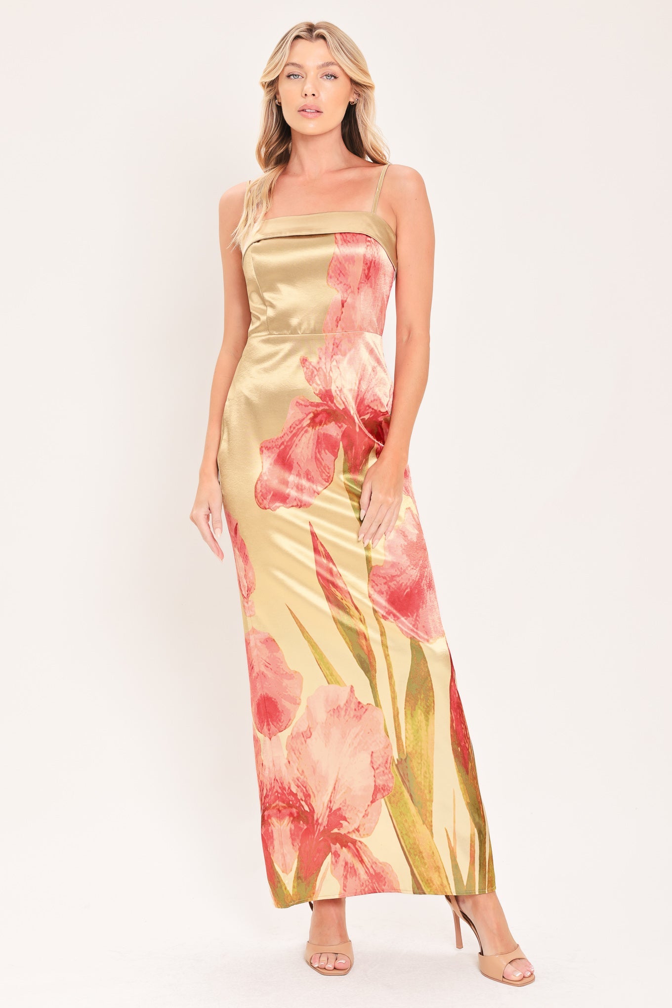 ROSÉ GARDEN GLEAM COLUMN MAXI DRESS