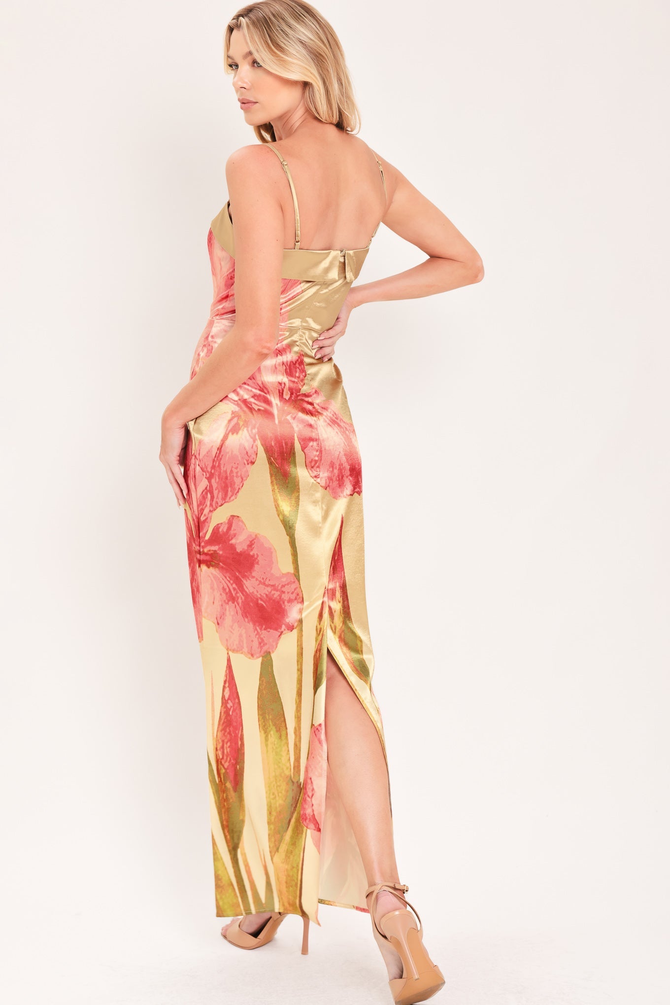 ROSÉ GARDEN GLEAM COLUMN MAXI DRESS