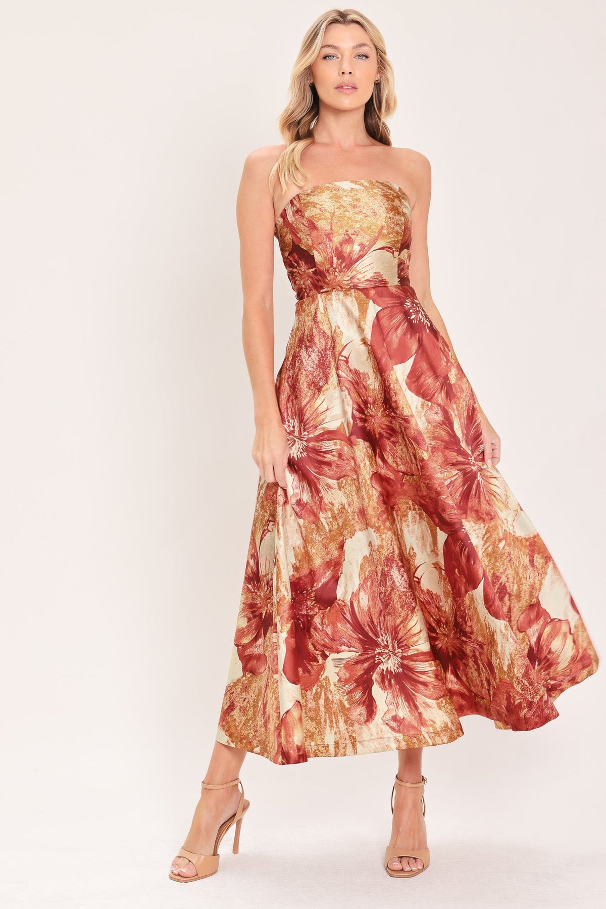 CINNAMON MUSE FLORAL MIDI DRESS | Lady Black Tie