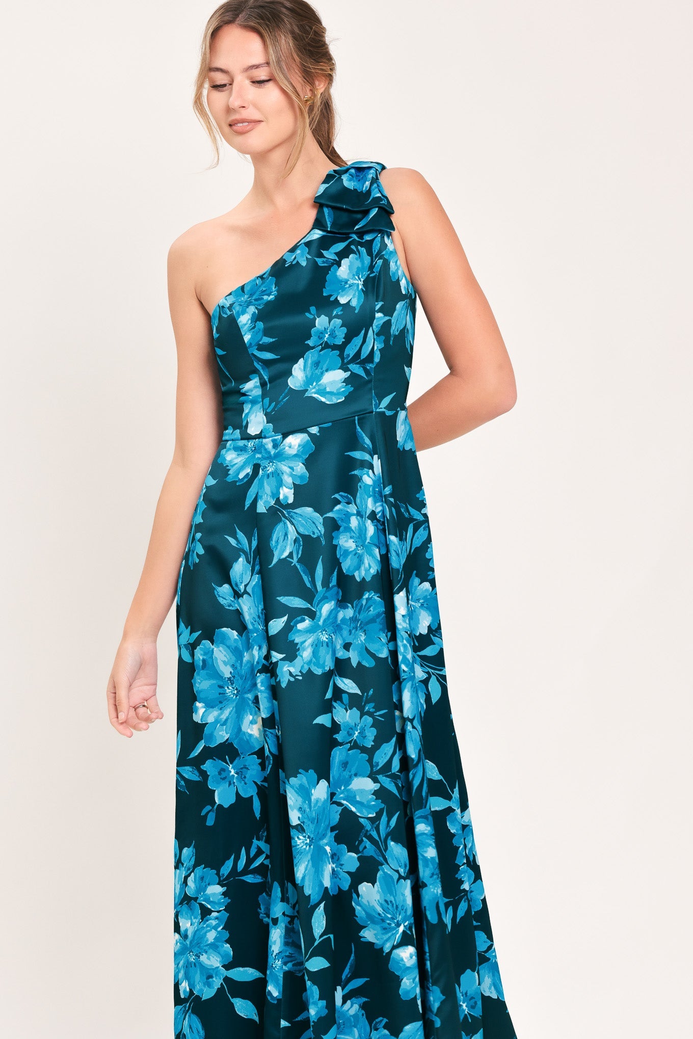 AQUAMARINE FANTASIA ONE SHOULDER MAXI DRESS