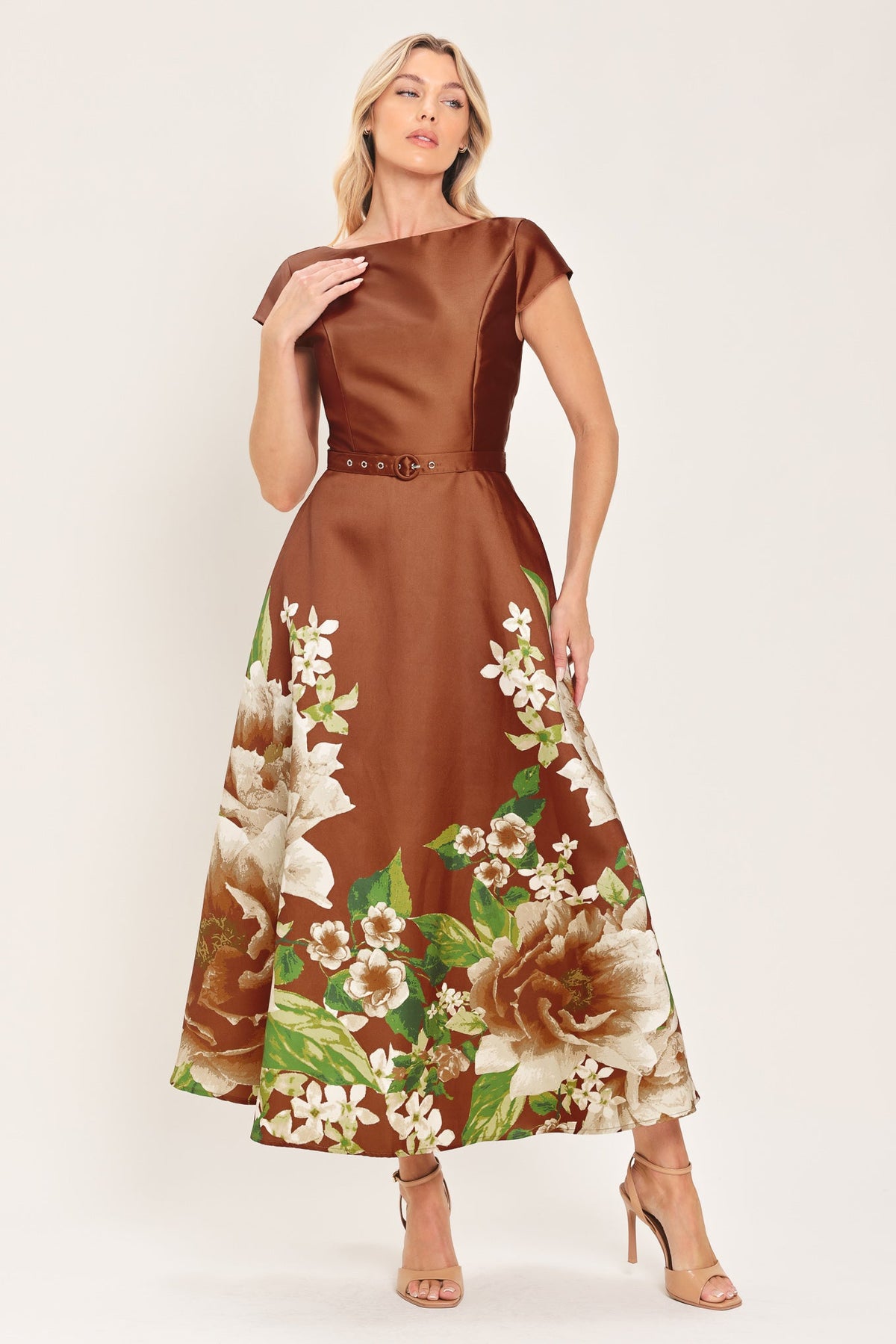 RUST REVERIE PRINTED FLORAL MIDI DRESS
