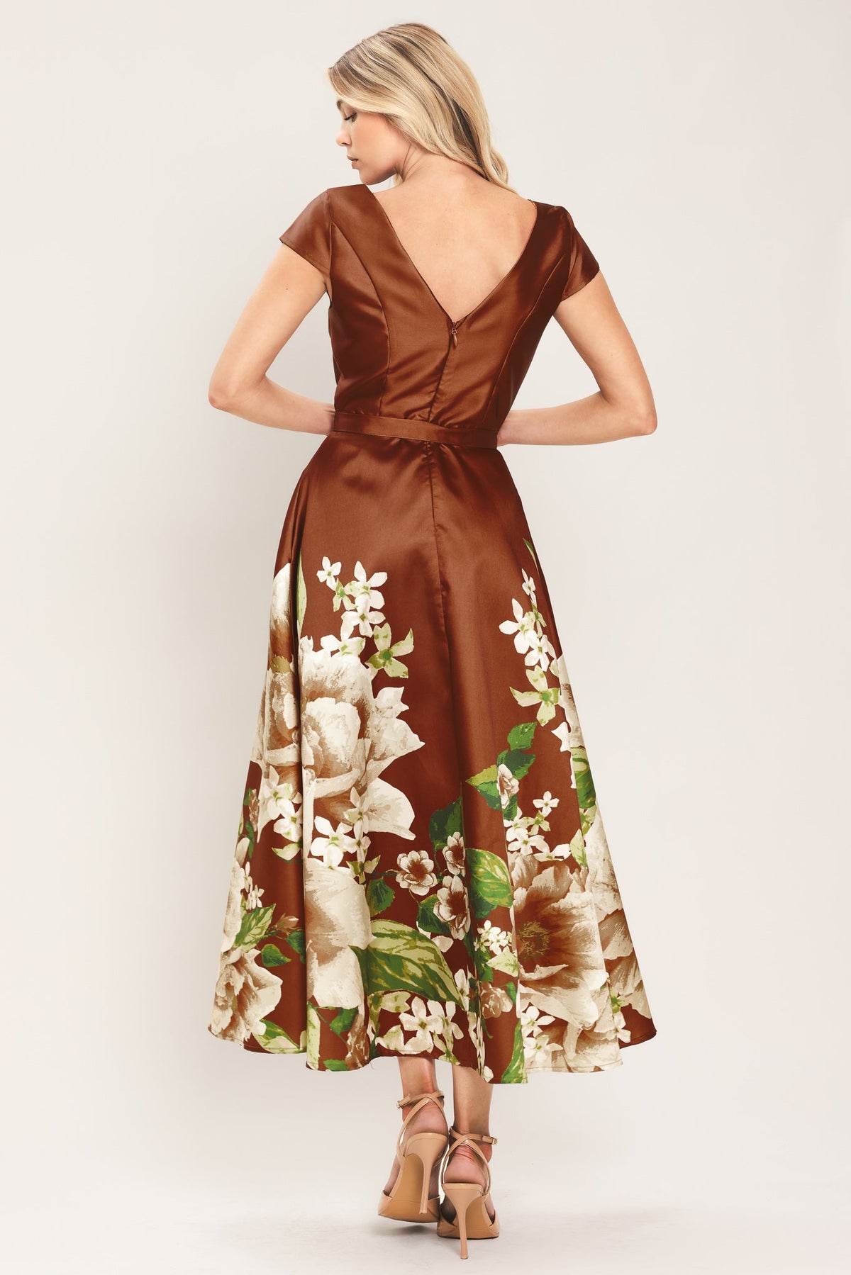 RUST REVERIE PRINTED FLORAL MIDI DRESS