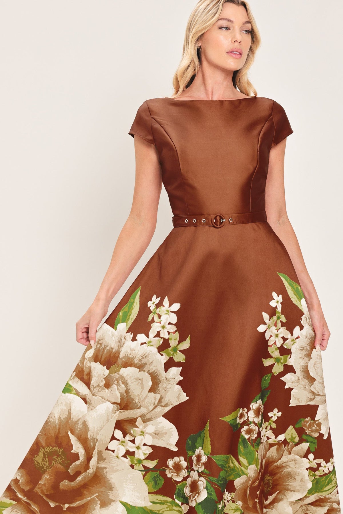 RUST REVERIE PRINTED FLORAL MIDI DRESS