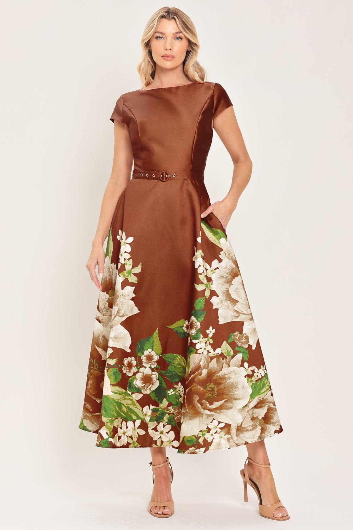 RUST REVERIE PRINTED FLORAL MIDI DRESS
