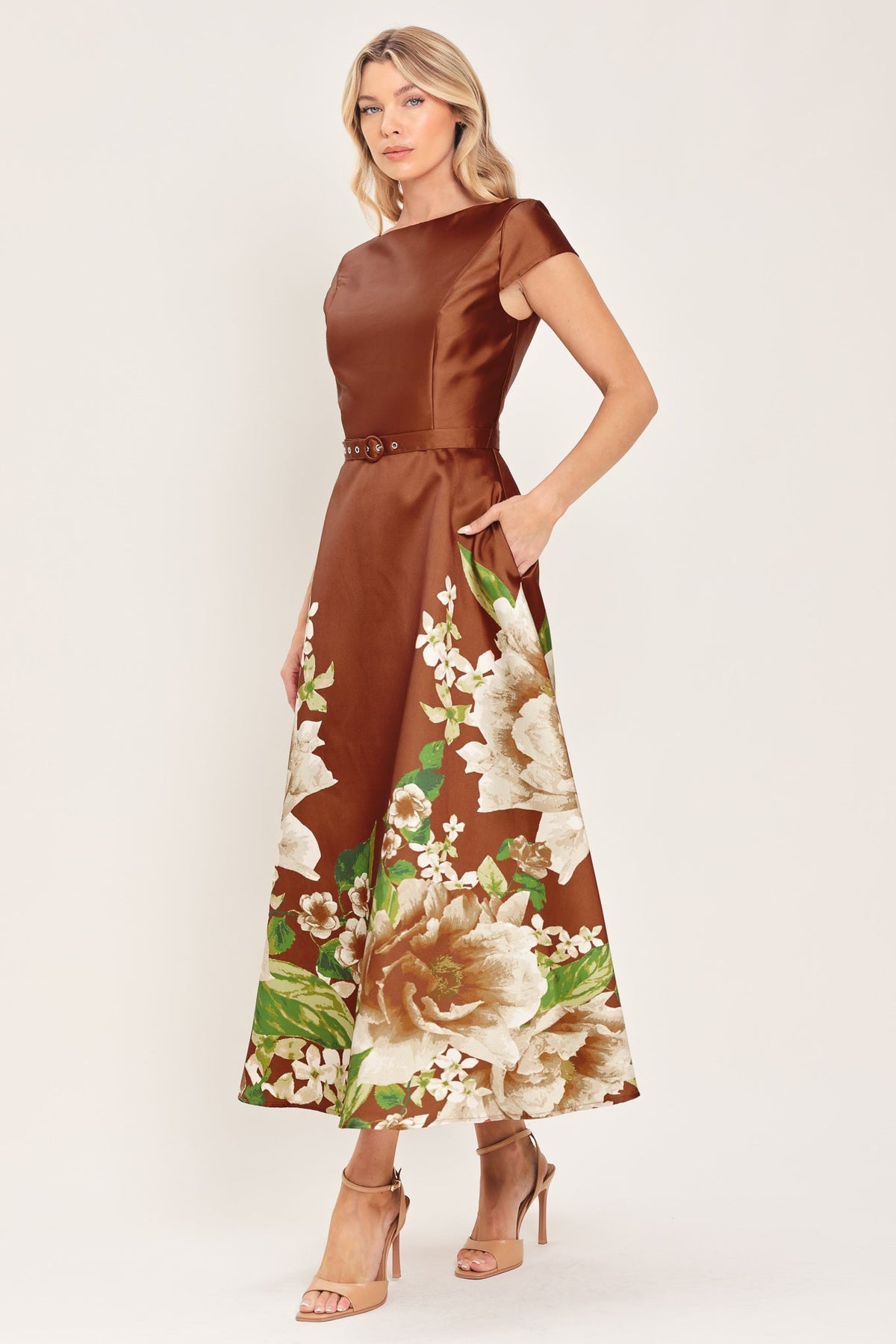 RUST REVERIE PRINTED FLORAL MIDI DRESS