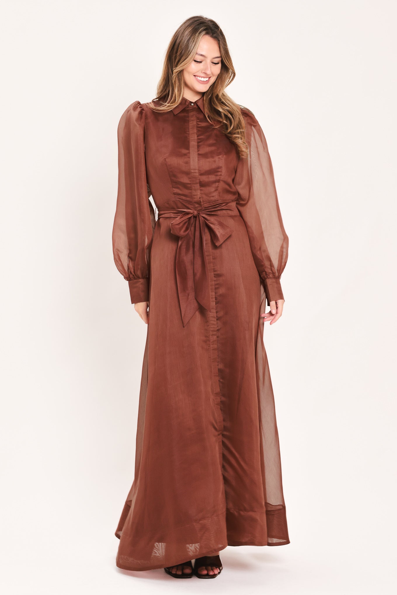 CEDARLIGHT EMBRACE - RUST ORGANZA MAXI DRESS