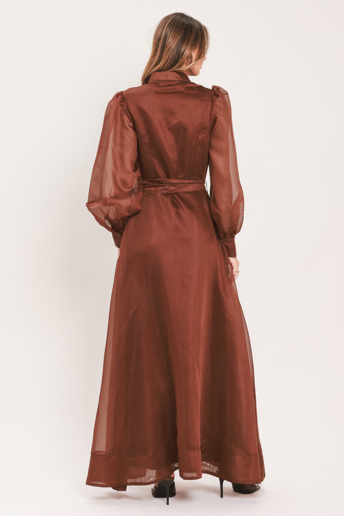 CEDARLIGHT EMBRACE - RUST ORGANZA MAXI DRESS