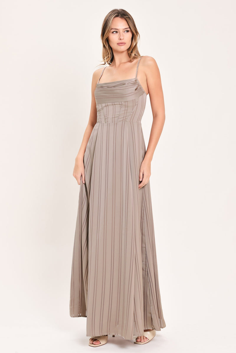 MISTED DAYBREAK - STONE STRIPE MAXI DRESS