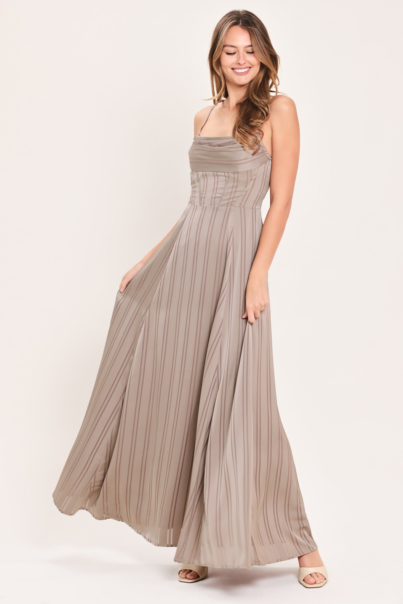 MISTED DAYBREAK - STONE STRIPE MAXI DRESS